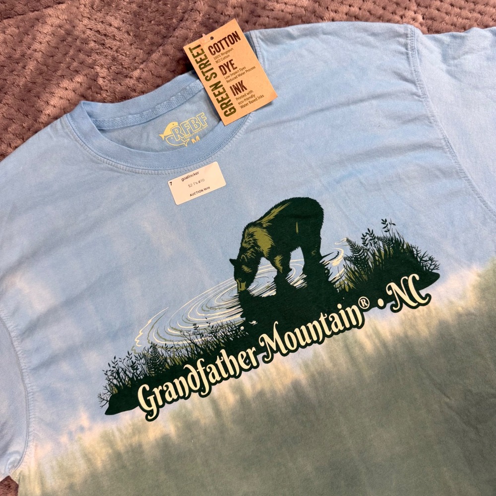 RFBF Grandfather Mountain NC Bear Graphic T-Shirt Blue Green Ombre Cotton Mens M